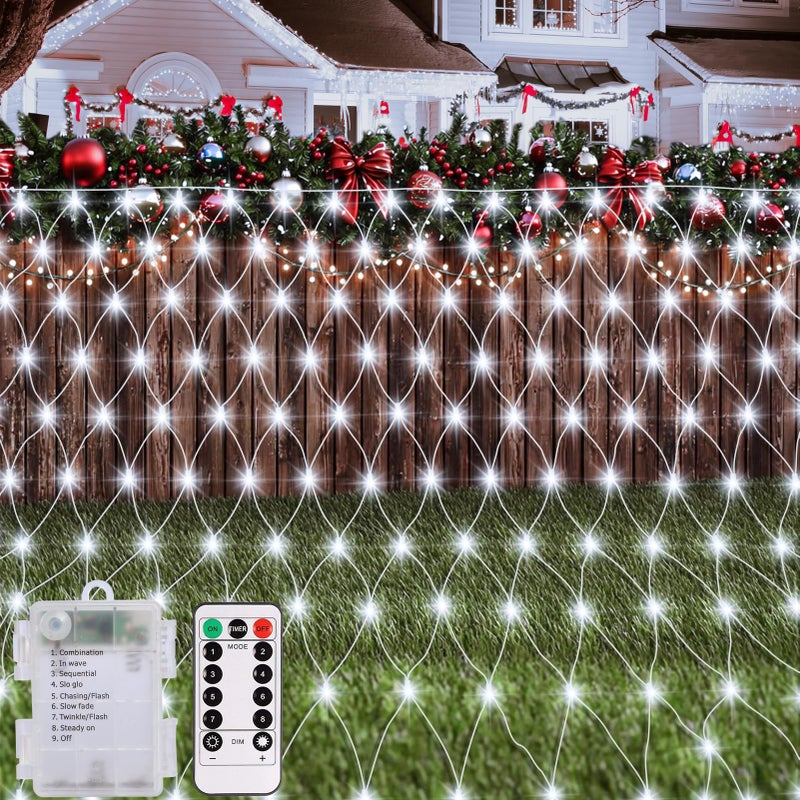 echosari Christmas Net Lights Battery Operated, 5 x 5Ft 100 LED Bush Lighting with Remote Timer Net Light Outdoor Mesh Lights for Garden Fence Tree Decor (Cool White) - Image 1